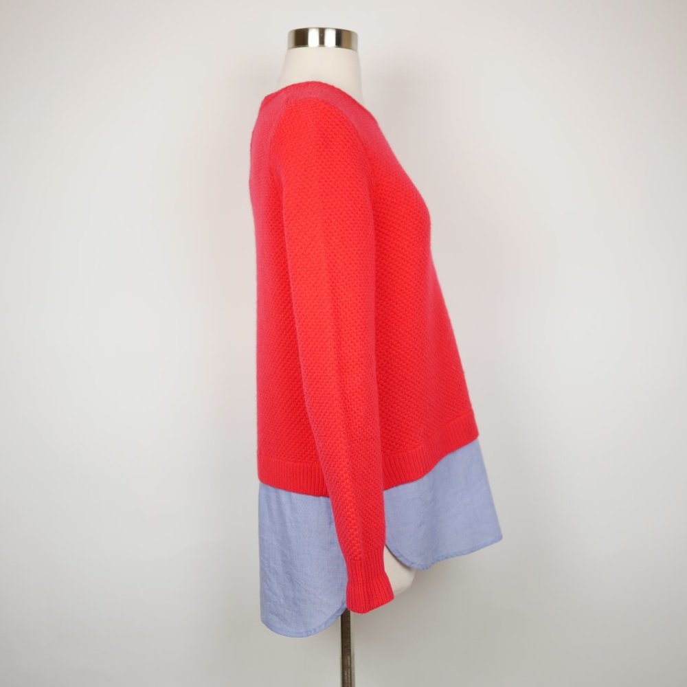 J. CREW Women's M Red knit long sleeve wool pullover sweater chambray faux shirt - Picture 8 of 10